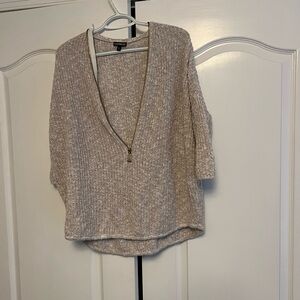 Express Women's V-Neck Sweater in Light Brown medium